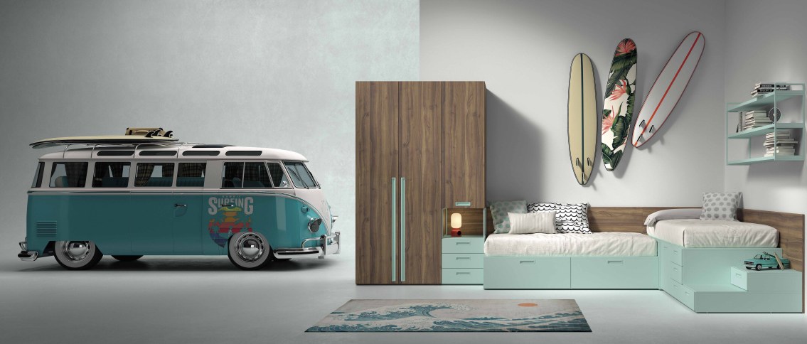 Dormitorio-adolescente-surf-tonos-verdes-madera-natural-interiorismo-en-murcia-compressed